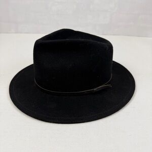 Yellow 108 Luke Fedora Black Wool‎ Felt Hat Size Large Made in USA